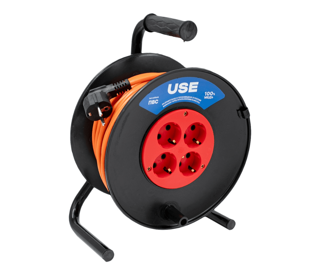 Удлинитель USE ПВС 4000 Вт 50м на катушке с заземлением USE303-036