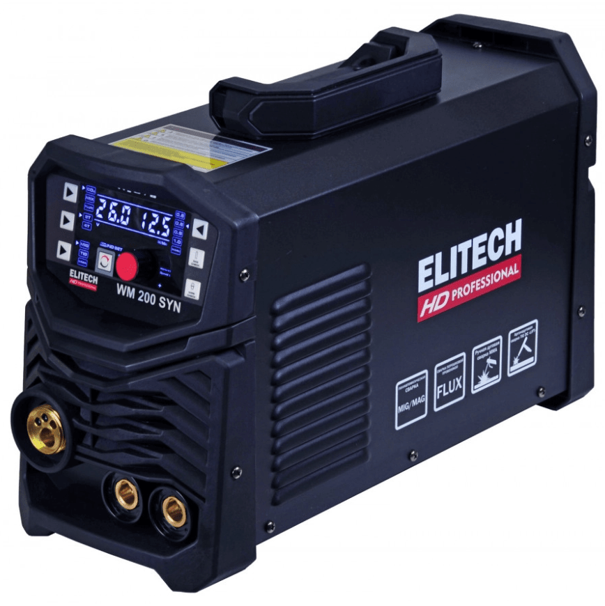 Сварочный аппарат ELITECH WM 200 SYN (MIG/MAG/FLUX+MMA+LIFT TIG DC, 200A, ПВ=60%, LED, 220V)