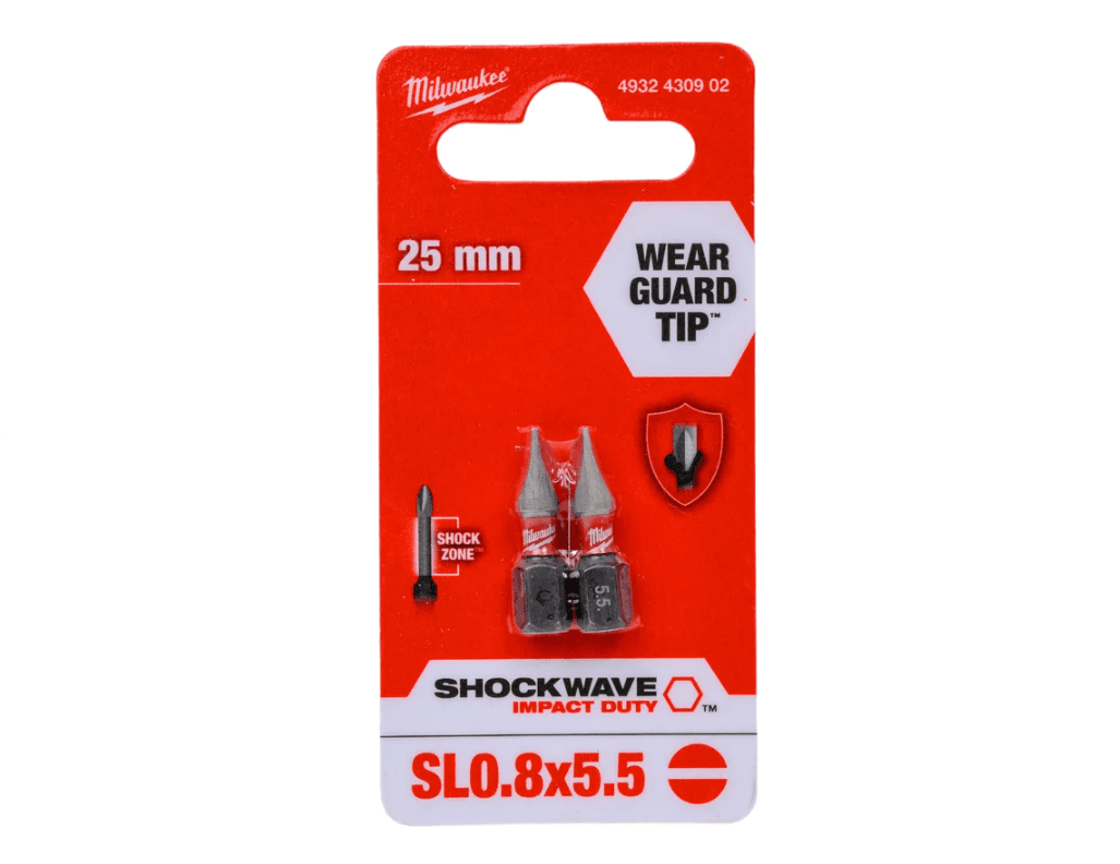Бита Milwaukee SHOCKWAVE SL0,8x5,5 25мм 2шт 4932430902