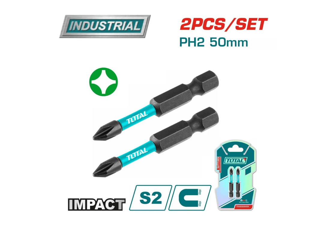 Биты ударные PH2, 50mm, 2 шт/упак. TOTAL, TACIM71PH250