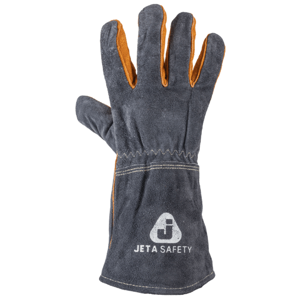 Перчатки сварщика Jeta Safety с крагой из спилковой кожи с подкладкой из хлопчатобумажной ткани и флиса. Цвет: серо - желтый JWK502-XL