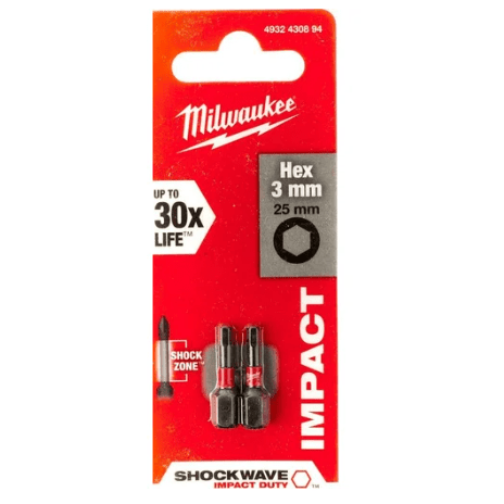 Бита Milwaukee SHOCKWAVE HЕХ3 25мм 2шт 4932430894