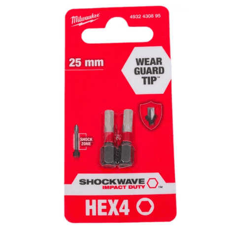 Бита Milwaukee SHOCKWAVE HЕХ4 25мм 2шт 4932430895
