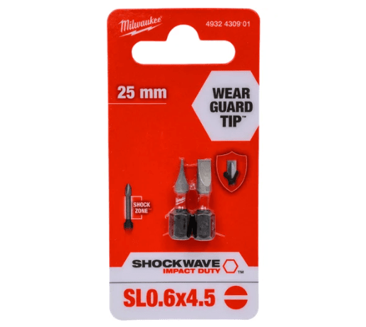 Бита Milwaukee SHOCKWAVE SL0,6x4,5 25мм 2шт 4932430901